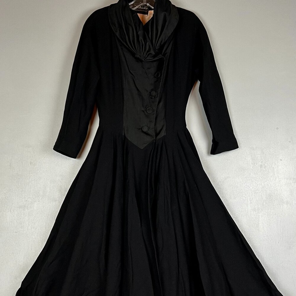 Rare 1950s Don Loper Black Coat Dress Hollywood Designer Couture XS